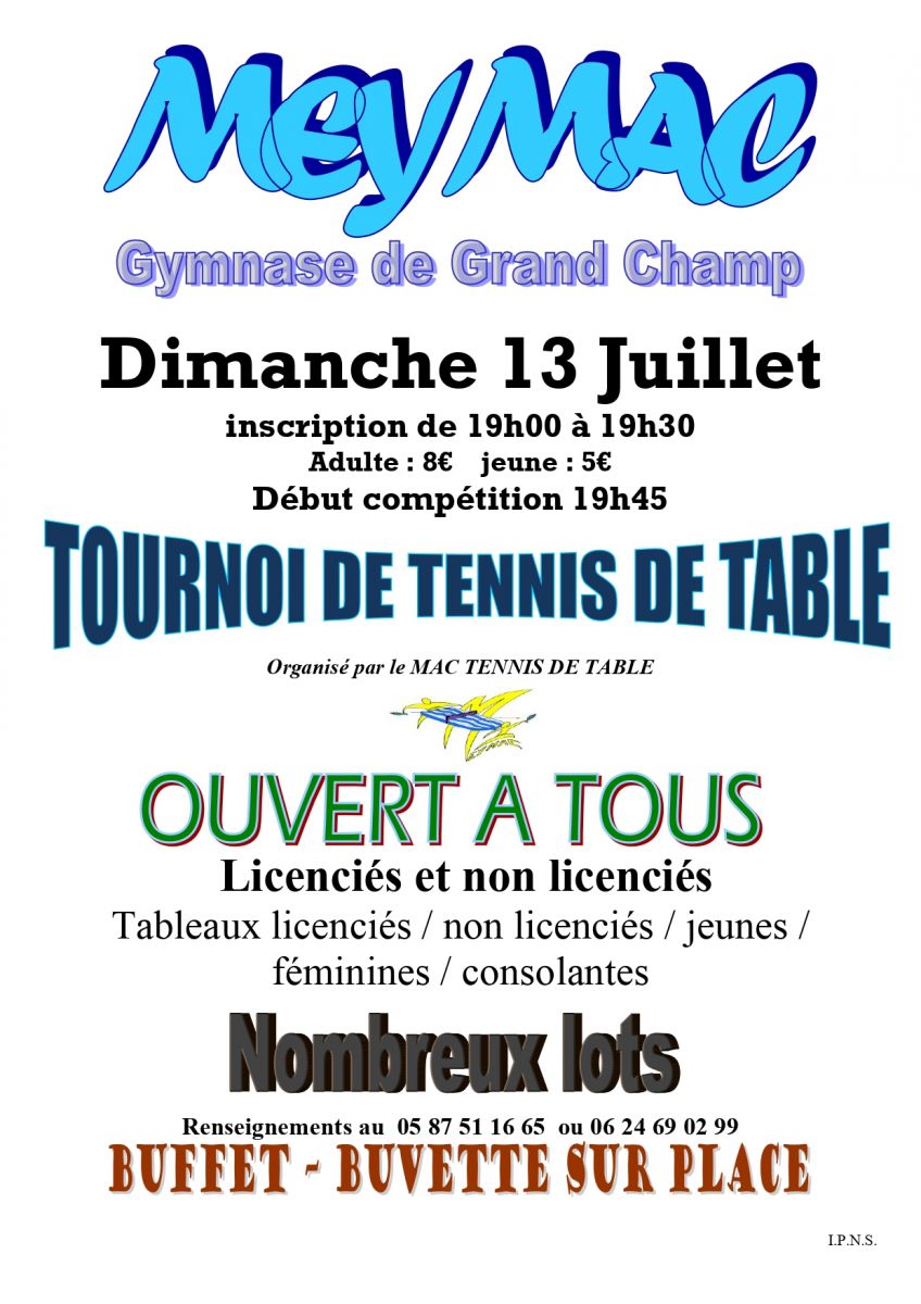Tournoi de Tennis de Table ouvert à tous