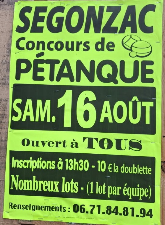 Concours de pétanques à Segonzac
