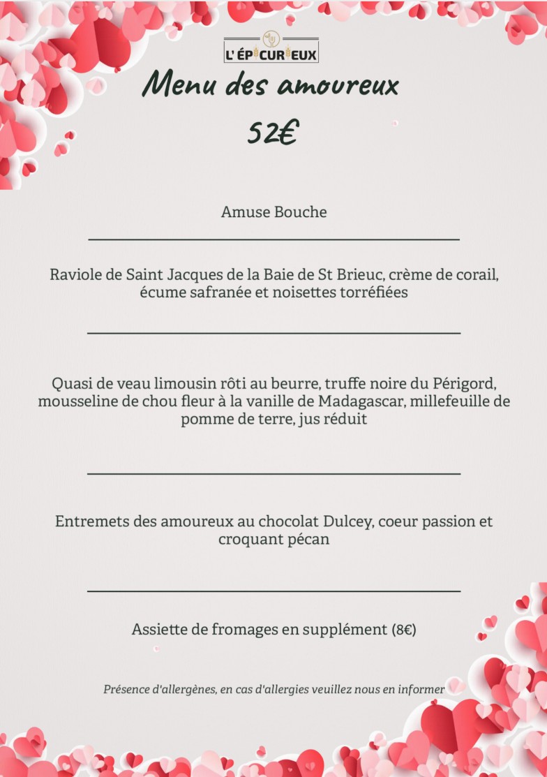 Restaurant L'Epicurieux : Repas Saint Valentin
