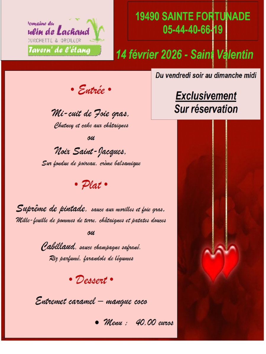 Moulin de lachaud : Menu Saint Valentin