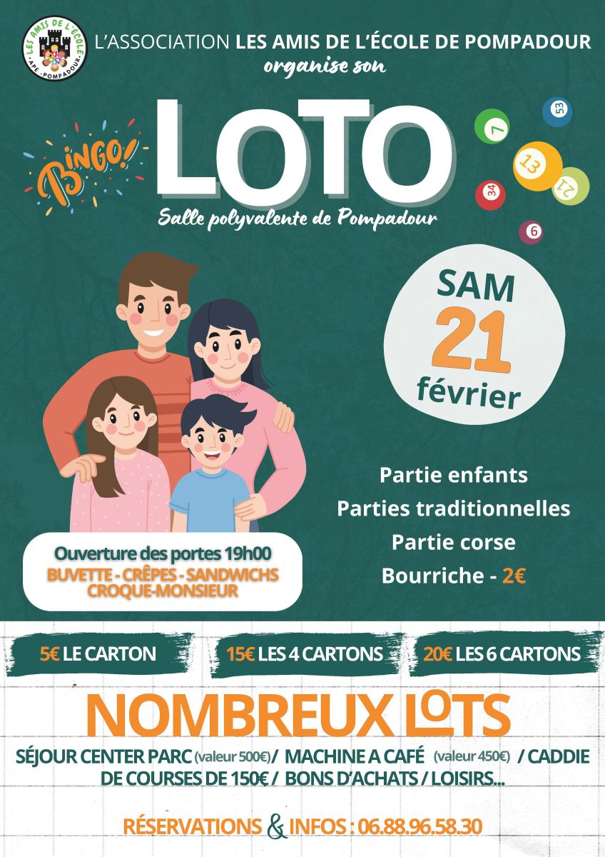 LOTO DE L'APE LES AMIS DE L'ECOLE DE POMPADOUR