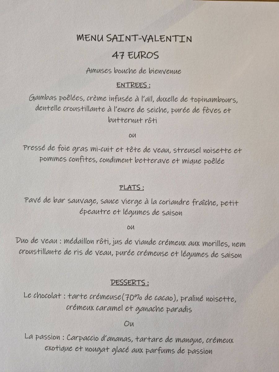 Restaurant Le Saint Clèment : Repas Saint Valentin