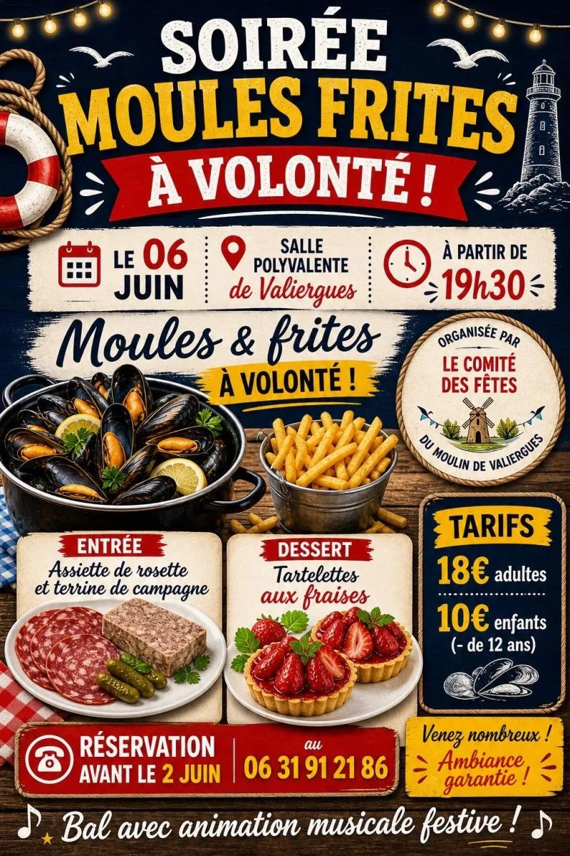 Repas moules frites - Crédit: CDF VALIERGUES