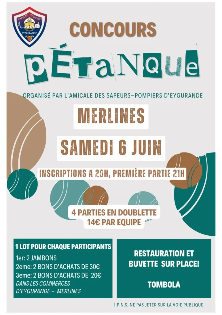 Concours de pétanque - Crédit: AMICALE DES SAPEURS POMPIERS D’EYGURANDE