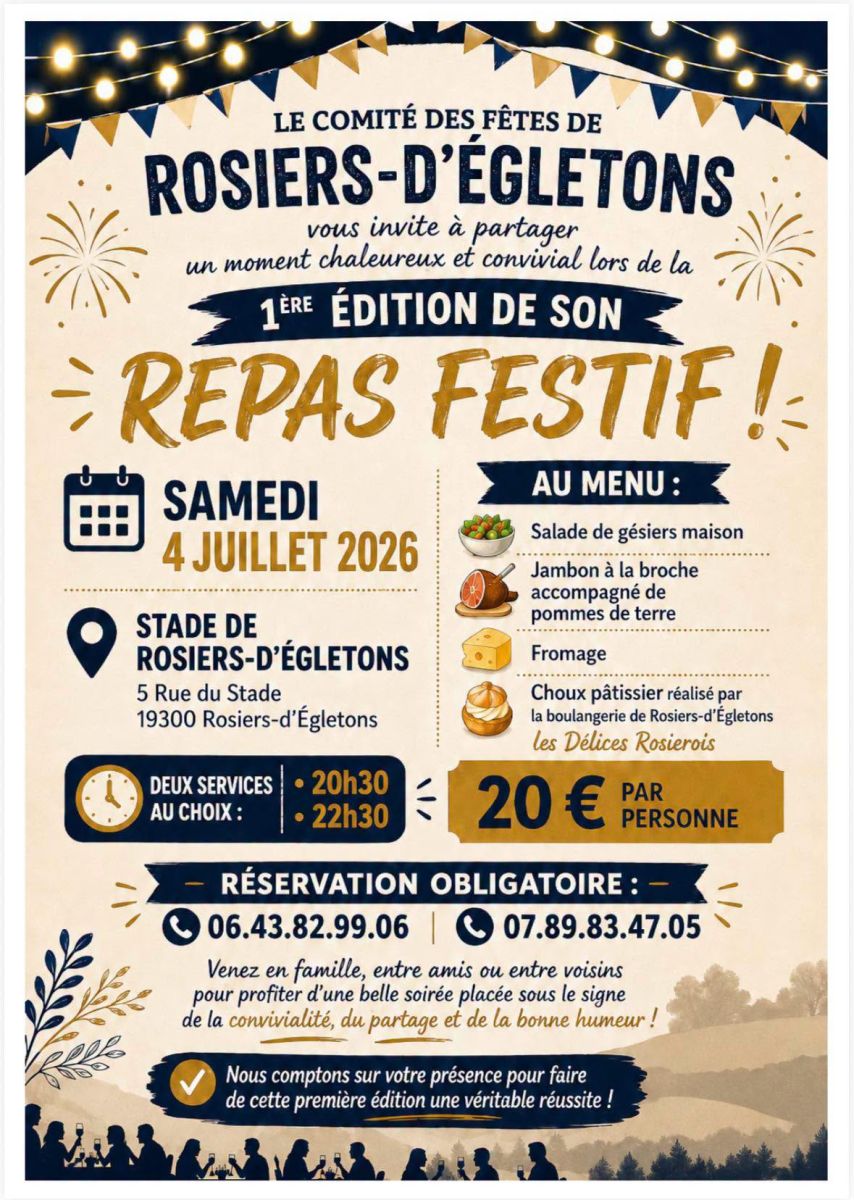 Repas festif - Crédit: comité des fêtes rosiers d'égletons